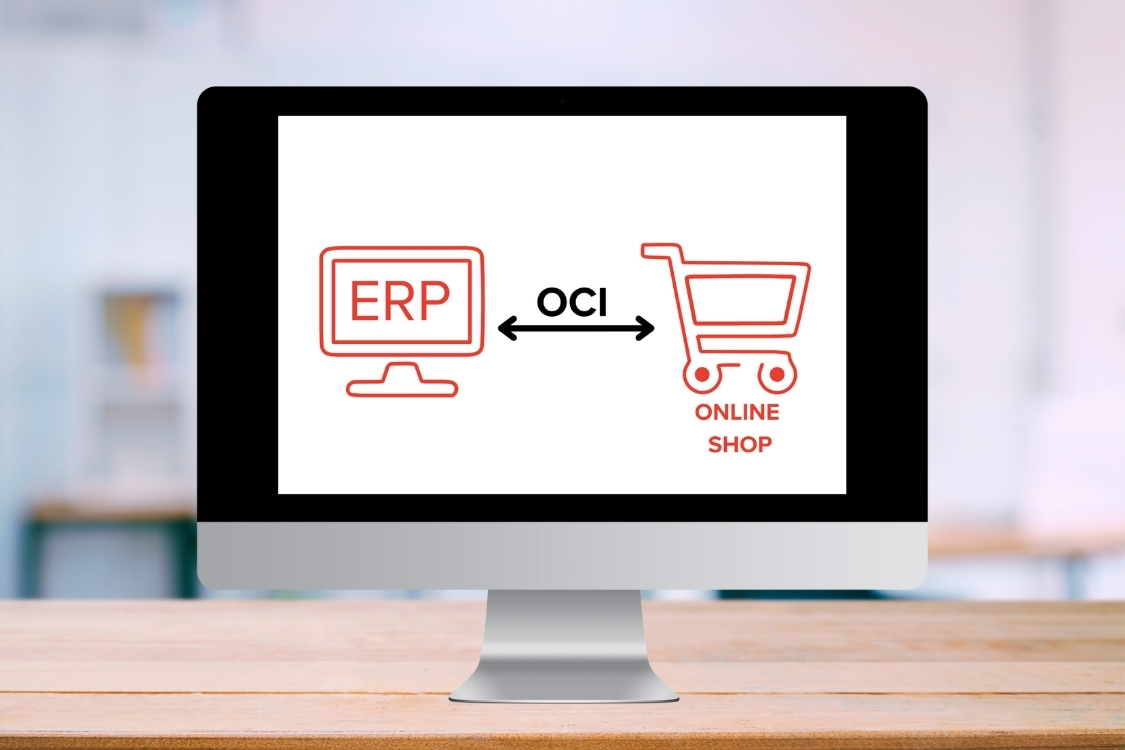 Schema einer ERP- und Webshop-Anbindung über OCI-Schnittstelle zur Optimierung von Prozesskosten und Zeitersparnis